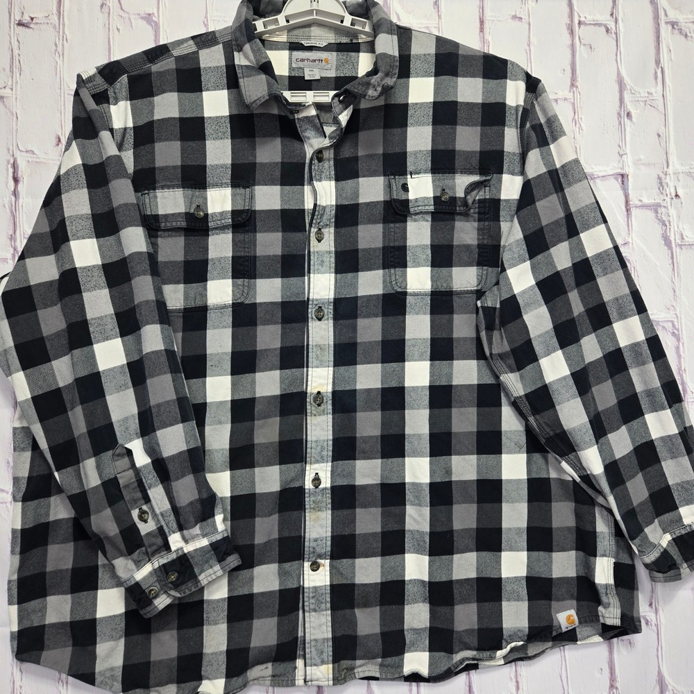Carhartt Men 4XL Original Fit Buffalo Plaid Heavy Flannel Shirt Black Grey White